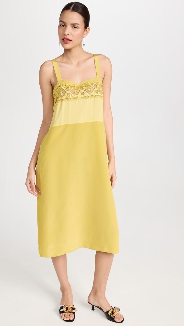 MAISON MARGIELA Yellow Lace Eyelet Trim Open Waist Oversized Dress size 10
